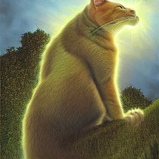 Image similar to divine heaven cat, digital art by John Howe