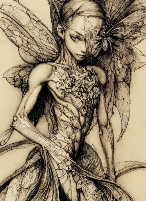 Image similar to Anatomical sketch of fairy anatomy, note the the margins, obsession, watercolor, extremely high detail, pen and ink, intricate line drawings, by Yoshitaka Amano, Ruan Jia, Kentaro Miura, Artgerm,