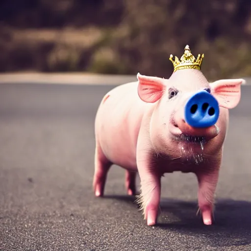 Image similar to pig working out wearing a gold crown as a Muppet holding a water bottle 8k