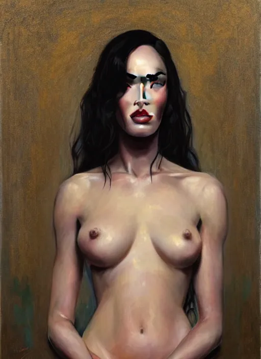 Image similar to megan fox dressed like a queen on a throne, calm, fantasy character portrait, dynamic pose, above view, artwork by jeremy lipkin and giuseppe dangelico pino very coherent asymmetrical artwork, sharp edges, perfect face, simple form, 1 0 0 mm