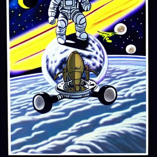 Prompt: unreal art of steed situated on top of astronaut that standing on all fours