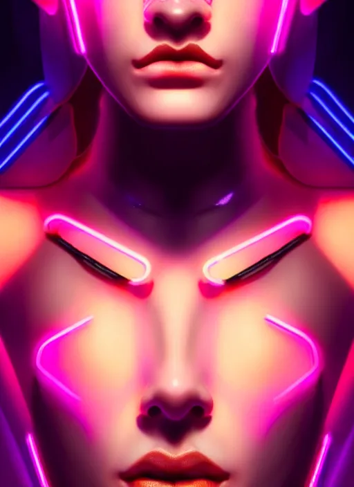 Image similar to photorealistic portrait of female humanoid, cyber neon lights, highly detailed, cyberpunk haute couture fashion, elegant, crispy quality, trending in artstation, trending in pinterest, glamor pose, no signature, no watermark, cinematic, art by artgerm and pascal blanche