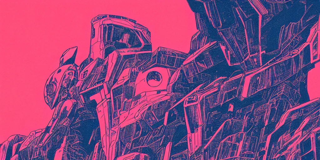 Image similar to risograph grainy painting of gigantic huge evangelion face with a lot of details - like mech covered ooze, by moebius and dirk dzimirsky, close - up wide portrait