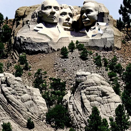 Prompt: harriet tubman, barack obama, matron luther king jr, colin powell faces on mount rushmore