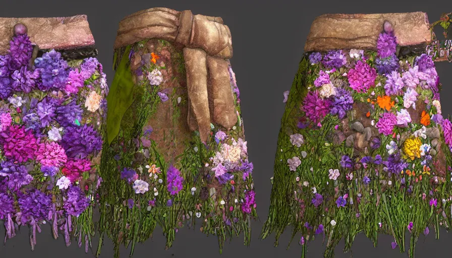 Prompt: druid skirt made out of flowers, fantasy, detailed, high quality, trending on artstation, digital art