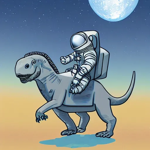 Image similar to an astronaut riding on a dinosaur, digital art