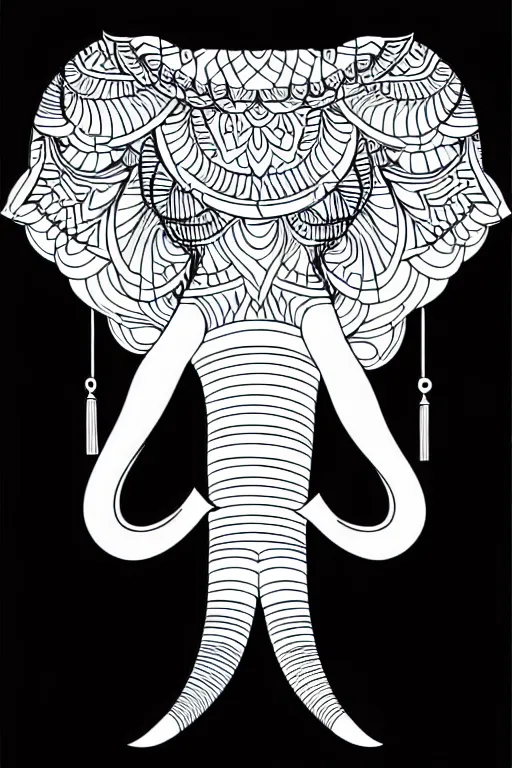 Prompt: elephant ornaments fractal ink drawing line art colouring page vector