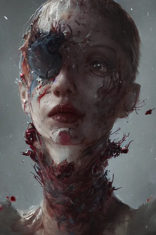 Prompt: A fancy portrait of a Diseased Person by Greg Rutkowski, Sung Choi, Mitchell Mohrhauser, Maciej Kuciara, Johnson Ting, Maxim Verehin, Peter Konig, Bloodborne, 8k photorealistic, cinematic lighting, HD, high details, dramatic, dark atmosphere, trending on artstation