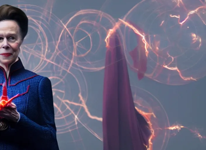 Image similar to film still of barbara bush as dr strange using magic in multiverse of madness, 8 k