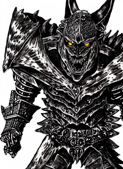 Image similar to demon wolf armored knight by kentaro miura