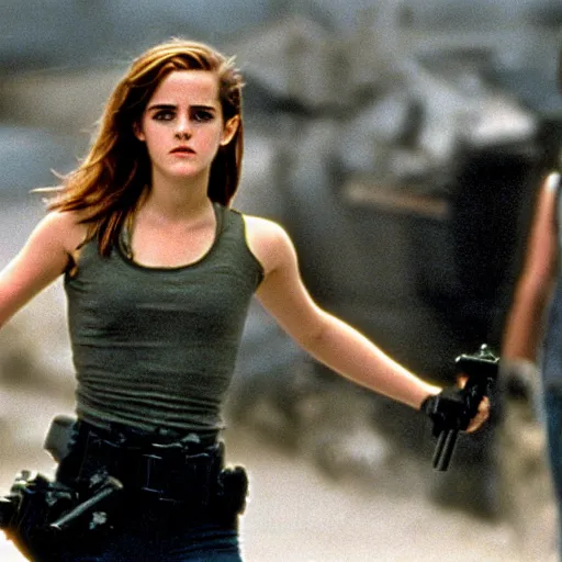 Prompt: still of emma watson in late 1 9 9 0 s terminator tv show