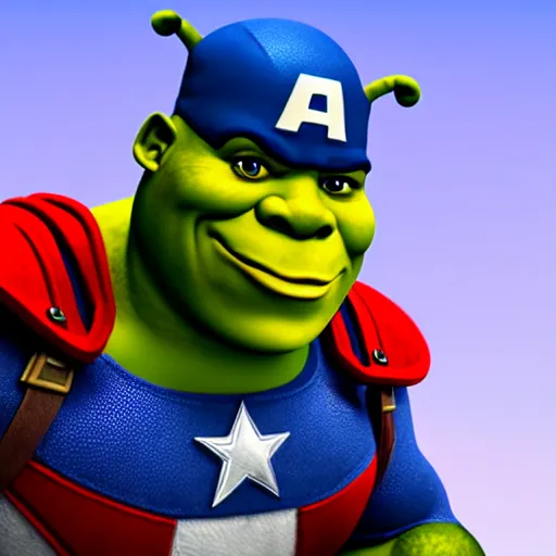 Image similar to digital painting of Shrek as Captain America, octane render, volumetric lightening, by marvel