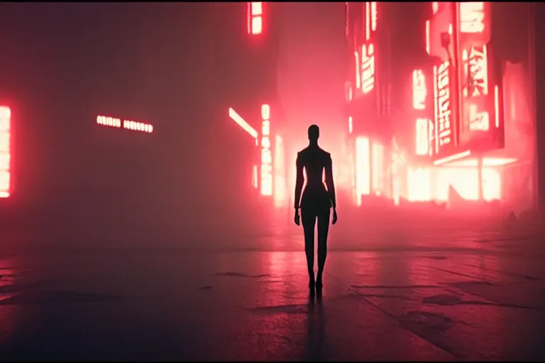 Image similar to film still of razorgirl in blade runner 2 0 4 9, cinematic, moody, gritty neon noir by emmanuel lubezki