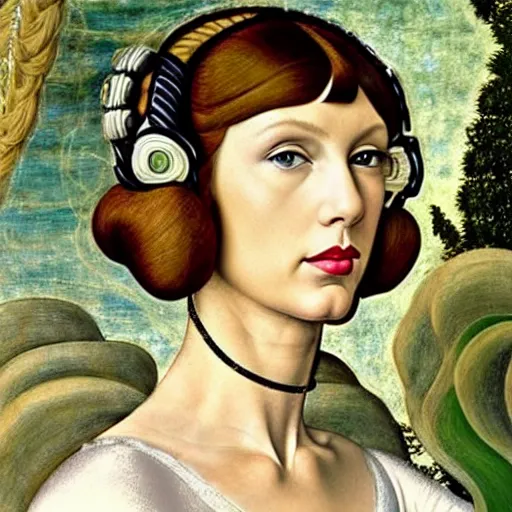 Image similar to taylor swift as princess leia, elegant portrait by sandro botticelli, detailed, symmetrical, intricate