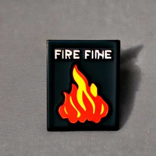 Image similar to a photo of a retro 1 9 7 0 s minimalistic clean fire flames warning label enamel pin, studio lighting, behance