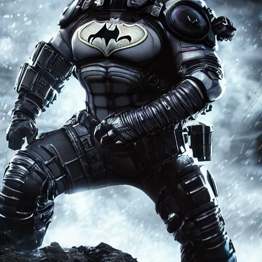 Image similar to 'Albert Einstein'! as Batman in Gears of War, splash art, movie still, detailed face, cinematic lighting, color, dramatic, octane render, long lens, shallow depth of field, bokeh, anamorphic lens flare, 8k, hyper detailed, 35mm film grain