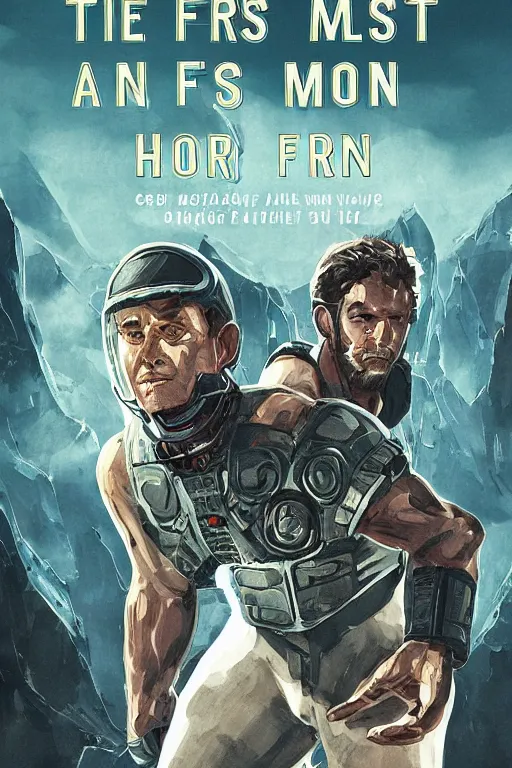 Prompt: the first and last men, hard scifi book cover illustration