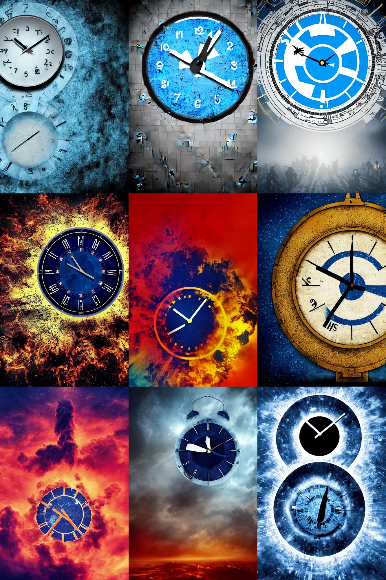 Prompt: the doomsday clock, apocalypse, end of days, blueish color palette, dramatic, epic 4 k