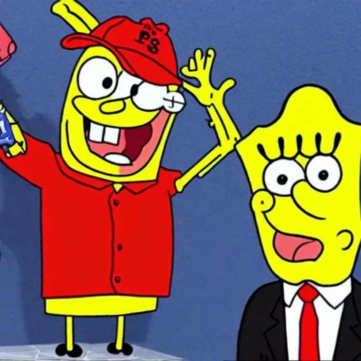 Image similar to ps 2 donald trump dressed like spongebob. play station 2 graphics