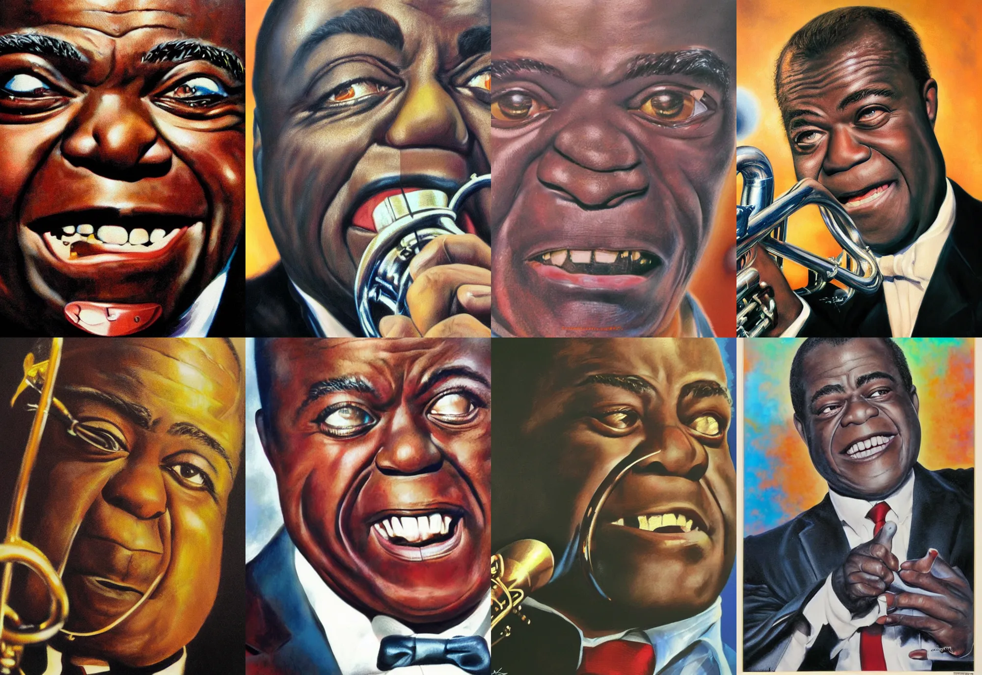 Prompt: a close - up portrait of louis armstrong, by drew struzan, highly detailed airbrush painting