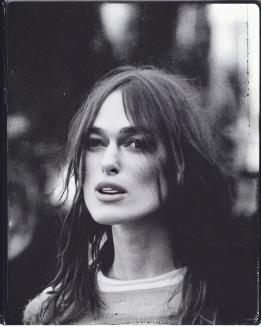Prompt: you can see keira knightley in this old polaroid taken at teddington in 1 9 9 6