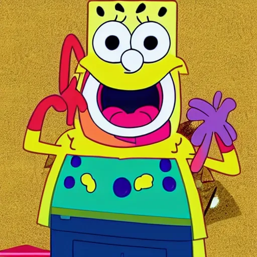 Prompt: Mads Mikkelsen as Spongebob Squarepants, Krusty Krabs, Animated, in focus, colorful, hyper realistic