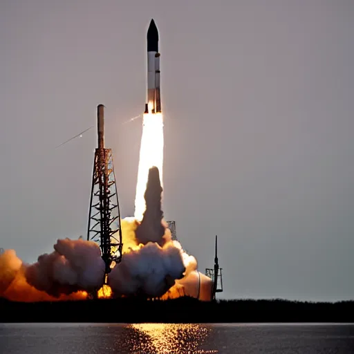 Image similar to nighttime launch of the space launch system from lc - 3 9 b at kennedy space center, 2 0 2 5