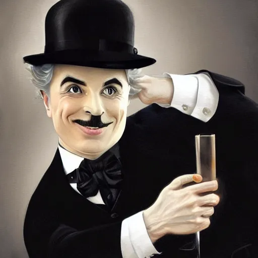 Prompt: charles chaplin wearing a tuxedo, portrait, highly detailed, digital painting, artstation, concept art, sharp focus, illustration, art by artgerm and greg rutkowski and alphonse mucha