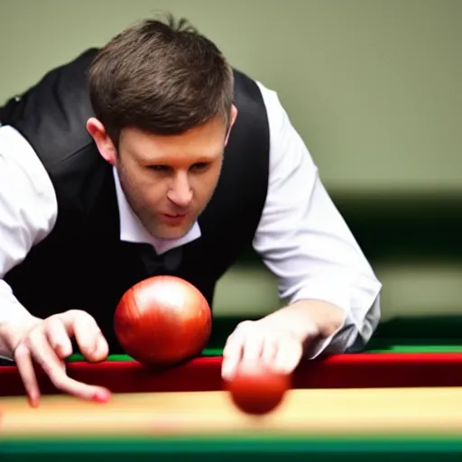 Prompt: snooker player Doug Mountjoy potting an onion in the middle pocket of a snooker table