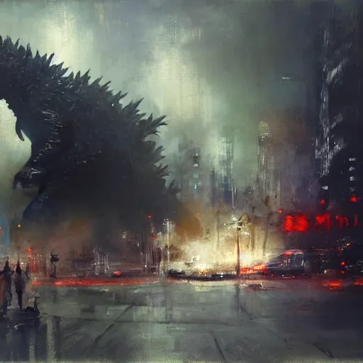 Image similar to godzilla painted by jeremy mann, highly derailed