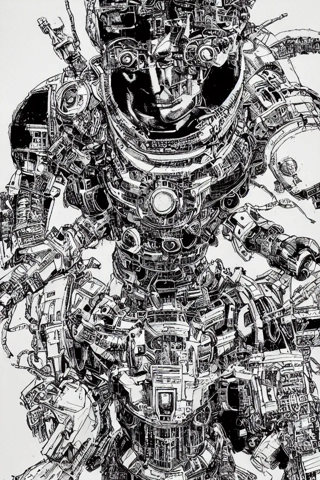 Image similar to comic book illustration, portrait of Machine Man, concept art by Barry Windsor-Smith, highly detailed, intricate, sci-fi, sharp focus, Trending on Artstation HQ, deviantart