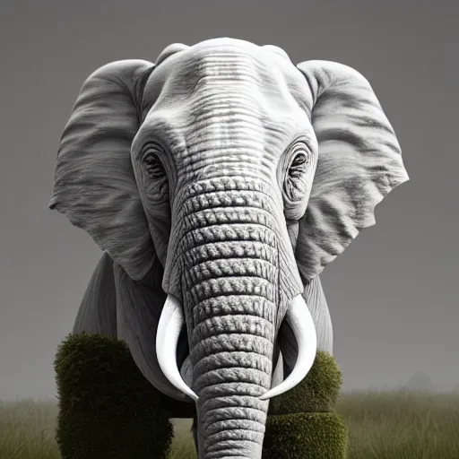 Image similar to a white 2D character elephant portrait, ultra realistic, looking at the camera, smiling, highly detailed illustration, 8k, masterpiece, octane render, trending on cgsociety