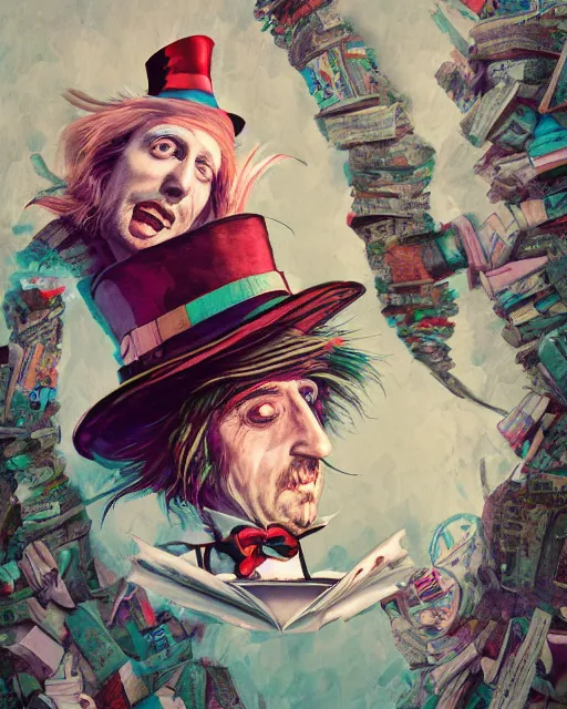 Image similar to tom petty as the mad hatter, contrast, kim jung gi, greg rutkowski, zabrocki, karlkka, jayison devadas, trending on artstation, 8 k, ultra wide angle, zenith view, pincushion lens effect