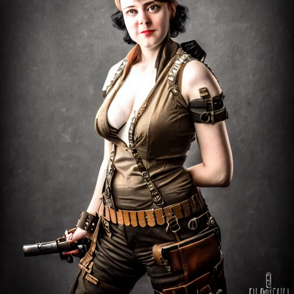 Image similar to full length photo of a very beautiful female dieselpunk warrior, 8 k, hdr, smooth, sharp focus, high resolution, award - winning photo