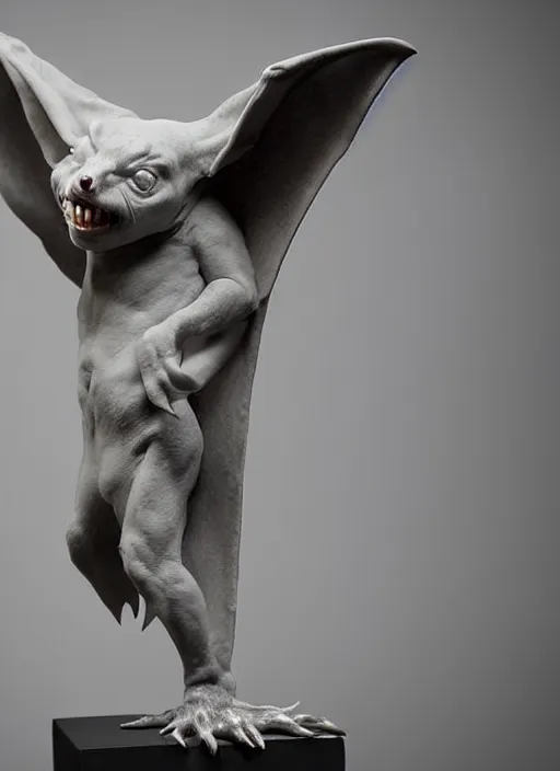 Image similar to sculpture of a vampire bat, made of marble, beautiful studio lighting