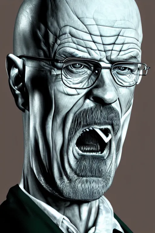 Prompt: demonic possession of walter white, photorealistic, highly detailed,
