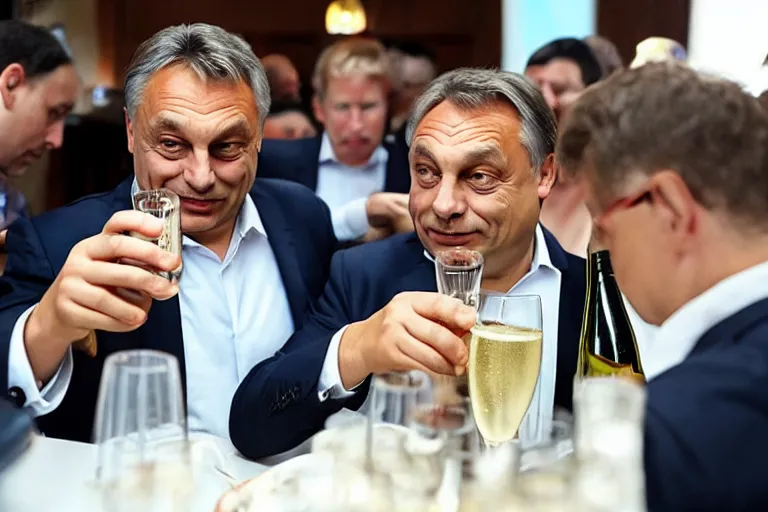 Image similar to viktor orban drinking champagne