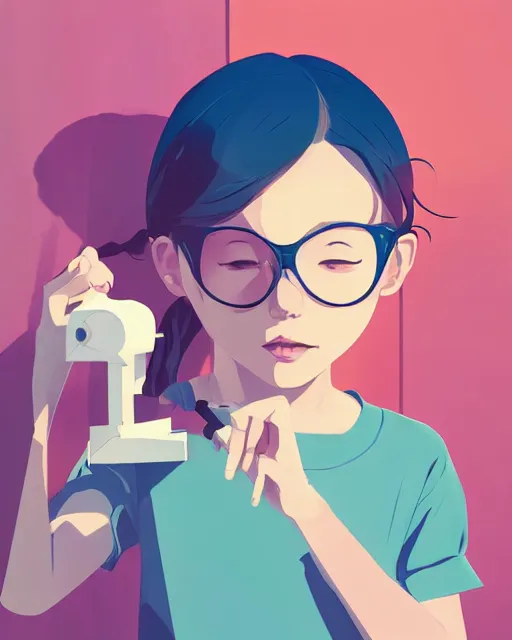 Image similar to a little girl is doing a science experiment. clean cel shaded vector art. minimalist illustration art by lois van baarle, artgerm, helen huang, by makoto shinkai and ilya kuvshinov, rossdraws