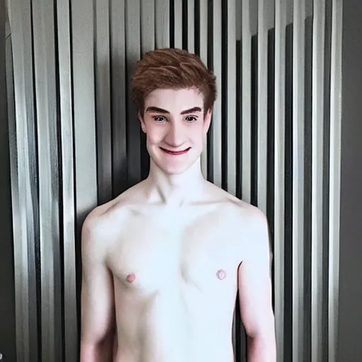 Image similar to “a realistic detailed photo of a guy who is an attractive humanoid who is half robot and half humanoid, who is a male android, twitch streamer Ninja Tyler Blevins, shiny skin, posing like a statue, blank stare, at the door entrance, display”