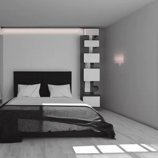 Image similar to 3 d render of bedroom of the 2 0 5 0 s