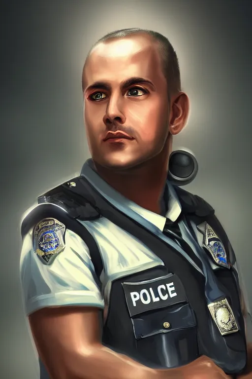 Image similar to glowing police officer, highly detailed, digital art, sharp focus, trending on art station