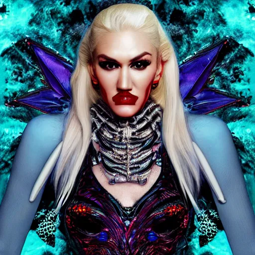 Prompt: a portrait of gwen stefani as lucifer, highly detailed, digital photo, hdri, by christopher bretz and john carpenter, vivid colors, high contrast, 8 k resolution, intricate, photorealistic, smooth, psychedelic color scheme, concept art, award winning, cg society contest winner