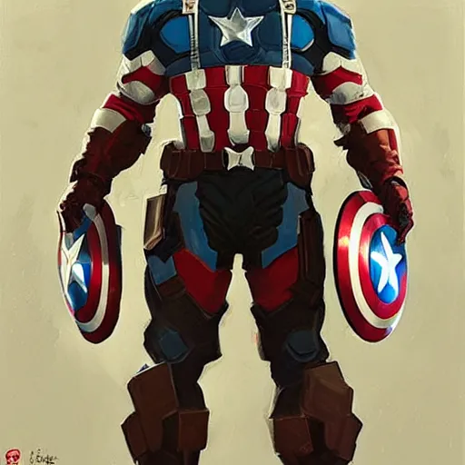 Prompt: greg manchess portrait painting of armored captain america as overwatch character, totally whack, medium shot, asymmetrical, profile picture, organic painting, sunny day, matte painting, bold shapes, hard edges, street art, trending on artstation, by huang guangjian and gil elvgren and sachin teng