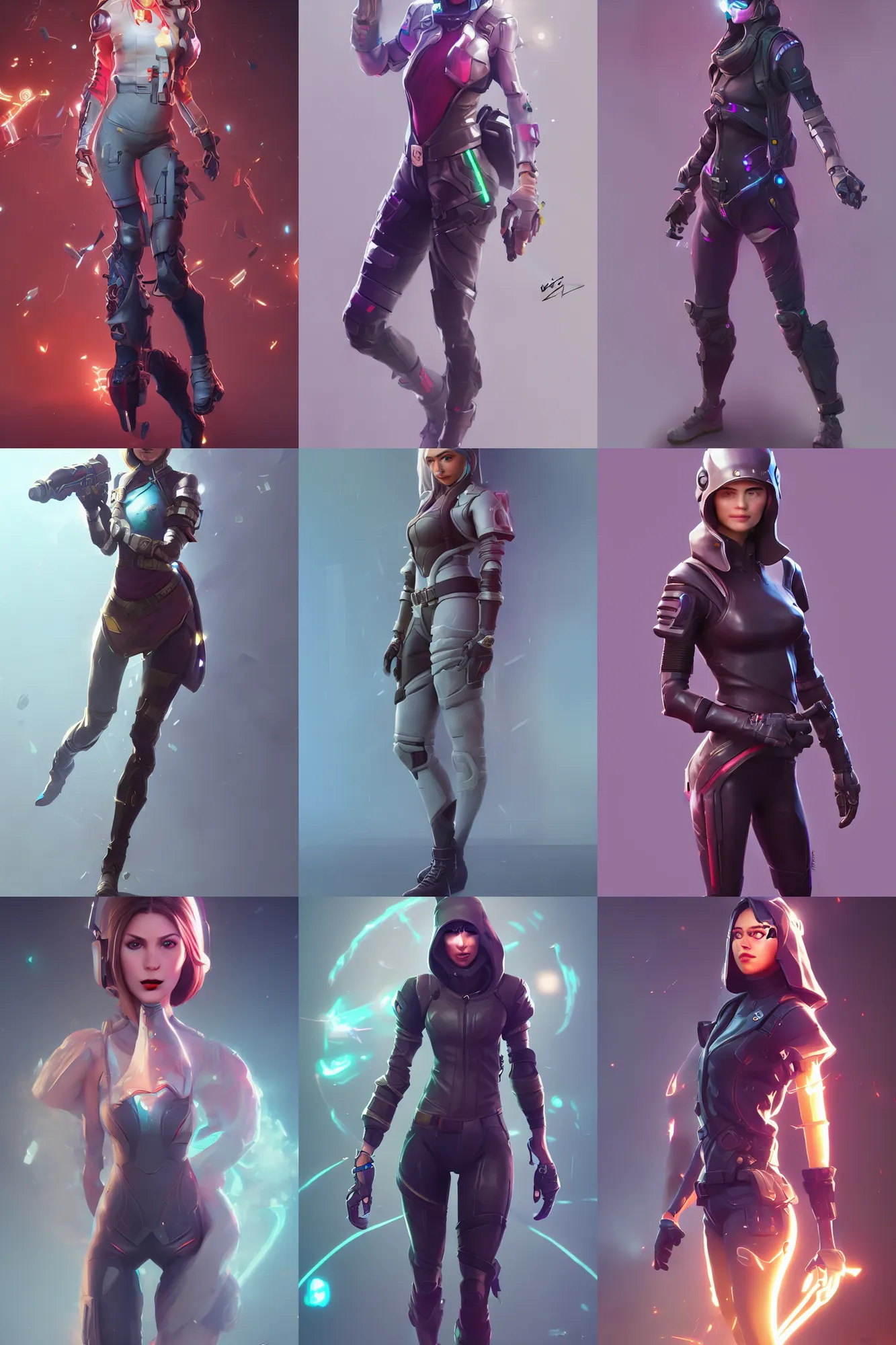 Prompt: full body portrait view high quality render realistic high detail cinematic digital concept art of a young woman dressed in stylish future clothing with face visible by artgerm and greg rutkowski and marc simonetti, valorant, fortnite, artstation trending, vibrant colour and blank background,