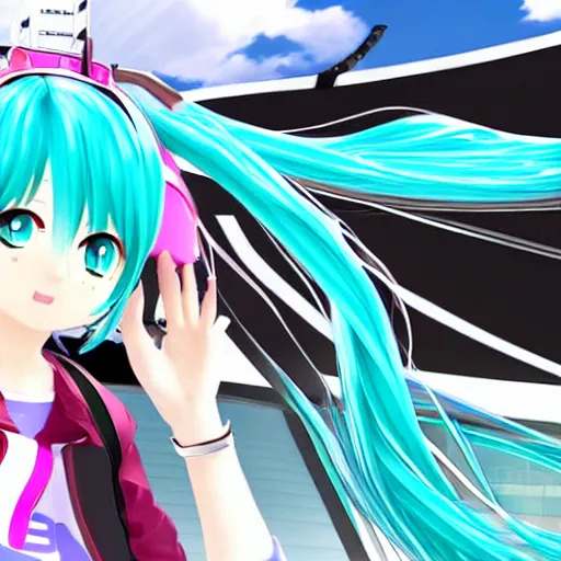 Image similar to hatsune miku v 4 in the style of gta loading screens