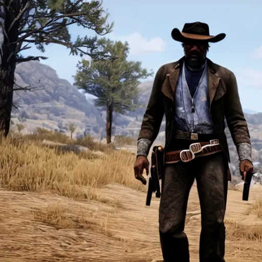 Image similar to film still of Sam Jackson in the Red Dead Redemption movie