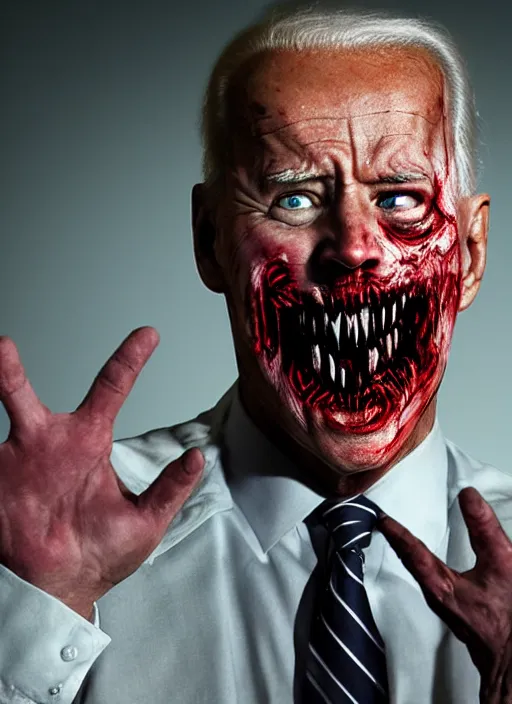 Image similar to hyper realistic ultra realistic horror terror dimensional photo furious glowing red eyes biden, high quality photo, detailed , 8k