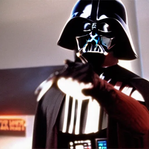 Image similar to film still of darth vader in pulp fiction.