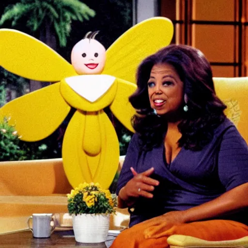 Prompt: a giant bee as a guest in the oprah winfrey show