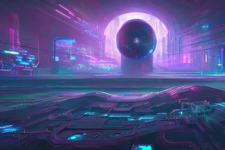 Image similar to a psychedelic realm with rolling plains made out of clouds, and a giant cyberpunk portal that leads into the multiverse, in the style of wlop, illustration, epic, fantasy, hyper detailed, smooth, unreal engine, sharp focus, ray tracing